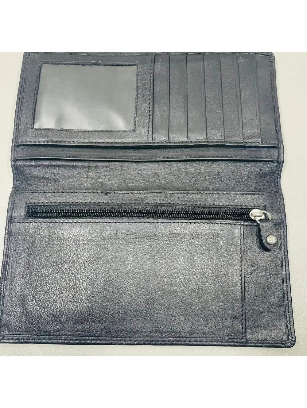 UNC Logo Black Leather Bifold Wallet Checkbook Cover Card Case